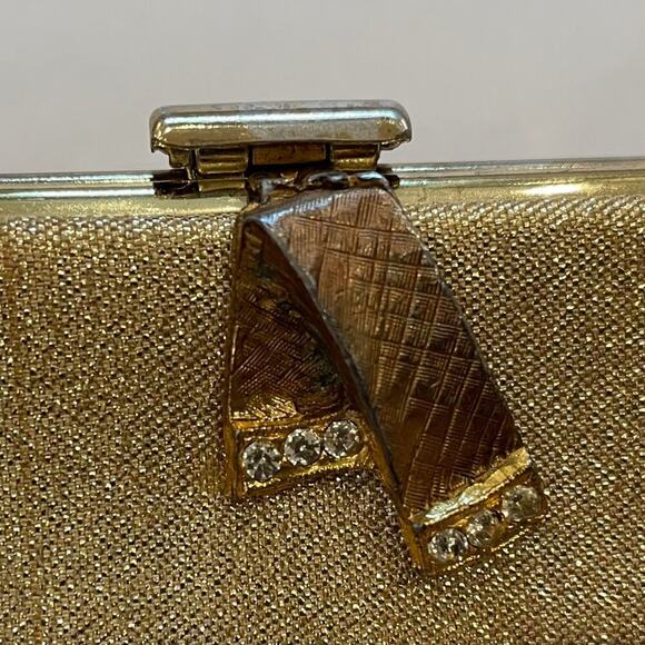 Vintage Gold Metallic Clutch with Chain/Handle, Evening Bag, Glam, Glitter - Picture 5 of 10